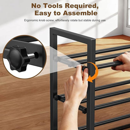 Roylvan 3-Tire Expandable Shoe Rack for Closet, 17"-31" Adjustable Free Standing Shoe Shelf Storage Fits 6-12 Pairs Shoes, Heavy Duty Reinforced Metal Shoes Organizer for Entryway Doorway Dorm