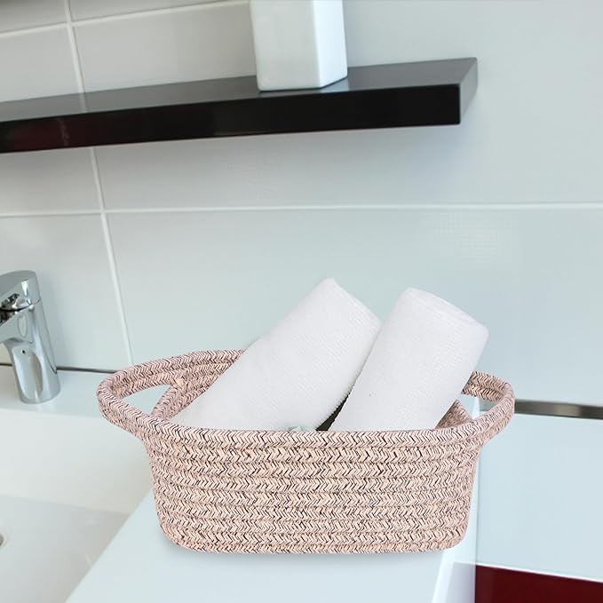 ABenkle Small Storage Basket, Mini Basket, Cute Tiny Cotton Rope Woven Basket, Shelf Basket, Boho Decorative Toy Dog Cat Basket for Nursery, Bedroom, Spa, Empty Gift Basket - XS, Mixed Brown