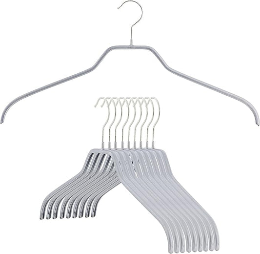 MAWA Reston Lloyd Silhouette Series Non-Slip Space Saving Clothes Hanger for Shirts and Dresses, Style 41/F, Set of 10, Silver, Pack of 10, 10 Piece (12148)