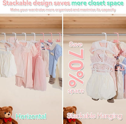 30 Pack Baby Hangers,with 16 Detachable Clips Adjustable 11.14"-15.55", Stackable Kids Closet Hangers, Two Bottom Grooves for Secure Clip Placement.Fits Newborns,Toddlers, Children & Teens(White)
