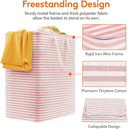 Lifewit 2 Pack Laundry Basket 100L Each, Collapsible Clothes Hamper with Reinforced Handles, Freestanding Waterproof Design for Bedroom and Laundry Room, Pink&Blue 200L Total
