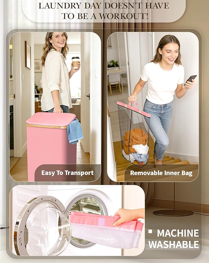 Laundry Hamper with Wheels, 75L Large Clothes Hamper with Removable Inner Bag, Collapsible Dirty Clothes Basket for Dorm, Rolling Dirty Clothes Basket for, Bedroom, Bathroom, Laundry Room