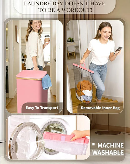 Laundry Hamper with Wheels, 110L Large Clothes Hamper with Removable Inner Bag, Collapsible Dirty Clothes Basket for Dorm, Rolling Dirty Clothes Basket for, Bedroom, Bathroom, Laundry Room