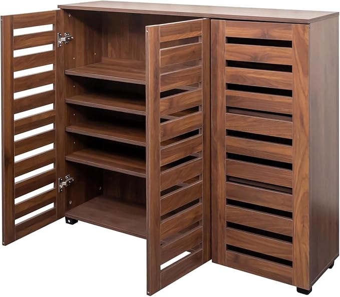 Shoe Cabinet, 5-Tier Shoe Storage Cabinet with Adjustable Shelves, Wooden Shoe Rack Organizer with Louvered Doors for Entryway, Hallway, Bedroom, Living Room