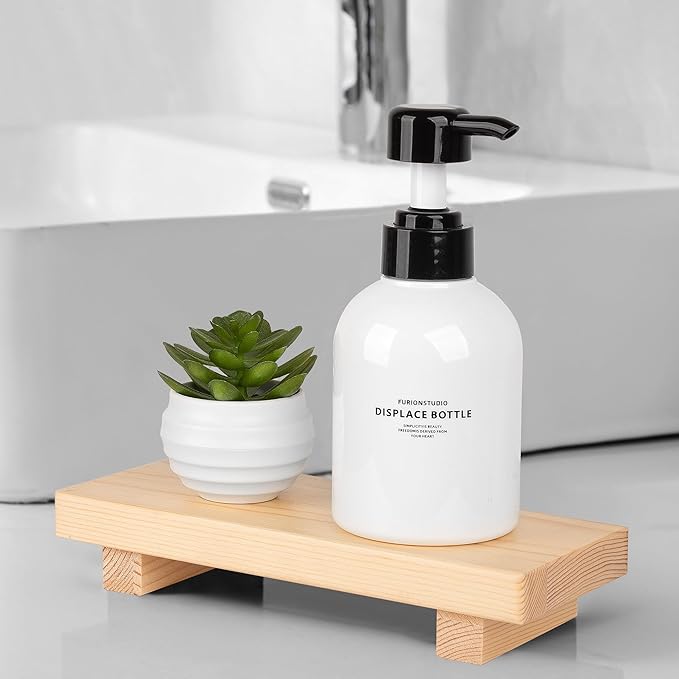 Bathroom Counter Organizer Wood Pedestal Stand Farmhouse Decorative Tray Soap Holder for Kitchen Decor, Small, Burlywood