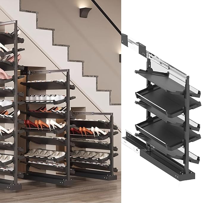 Pull-Out Shoe Rack Organizer for Closet Shoe Cabinet,Adjustable Height Retractable Metal Stackable Shoe Rack, Vertical Shelf Organizer for Small Bedroom Closet, Space Saving Storage, Black(72cm,5 Tier