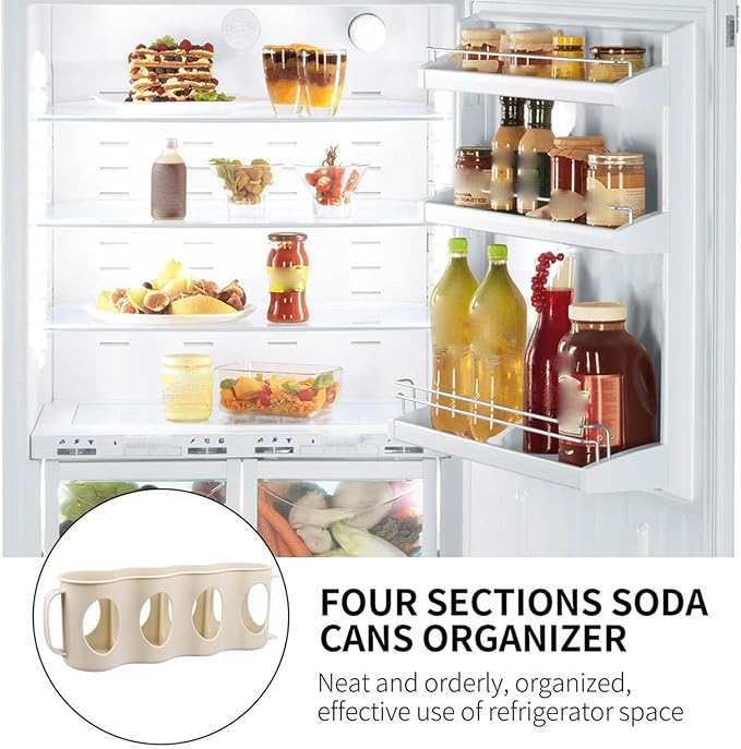 Unomor 4 Section Hand Pull Type can Organizer for Refrigerator Beverage can Storage Box Plastic Fridge Accessories Soda Organizer Kitchen Countertop Storage