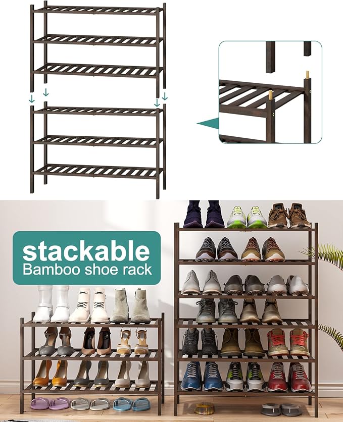 viewcare Shoe Rack for Closet, 3-Tier Bamboo Wood Shoe Racks, Stackable | Beautiful | Natural | Functional | Sturdy, Bamboo Shoe Rack for Entryway Hallway Closet