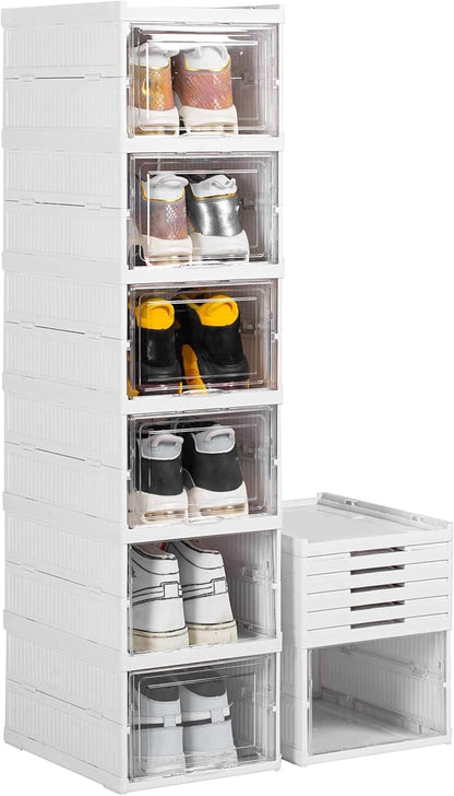 ZLLZUU Shoe Storage Box, No-Assembly 6 Tiers Foldable Shoe Organizer with Clear Door, Space-saving Shoe Rack，Sturdy Clear Plastic Stackable Sneaker Container