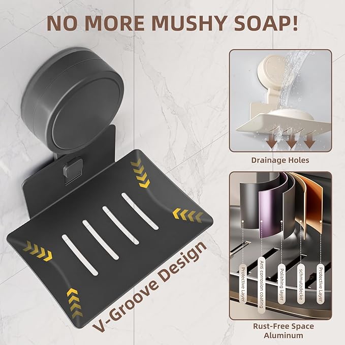 Suction Cup Soap Dish for Shower (1 Pack) - Shower Bar Soap Holder Wall-Mounted - Self-Draining Soap Tray Soap Container - Stainless Steel Shampoo Bar Holder Sponge Holder for Bathroom