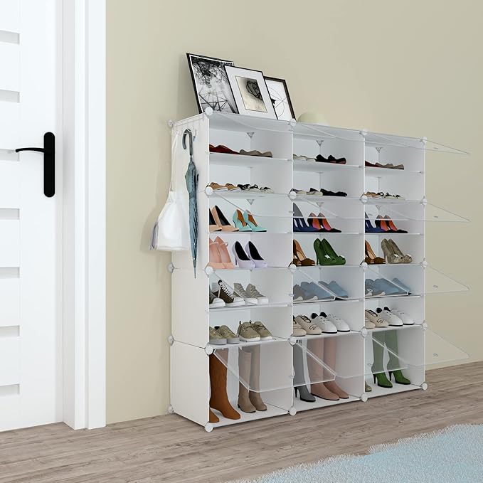 Shoe Rack Organizer, 48 Pair Shoe Storage Cabinet with Door Expandable Plastic Shoe Shelves for Closet,Entryway,Hallway,Bedroom