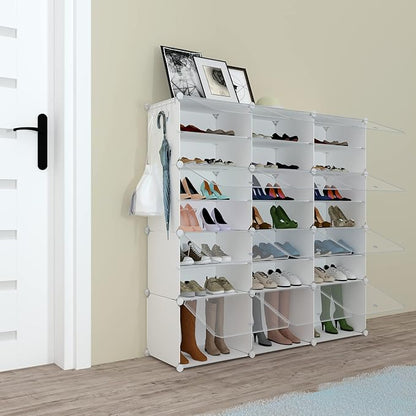 Shoe Rack Organizer, 48 Pair Shoe Storage Cabinet with Door Expandable Plastic Shoe Shelves for Closet,Entryway,Hallway,Bedroom