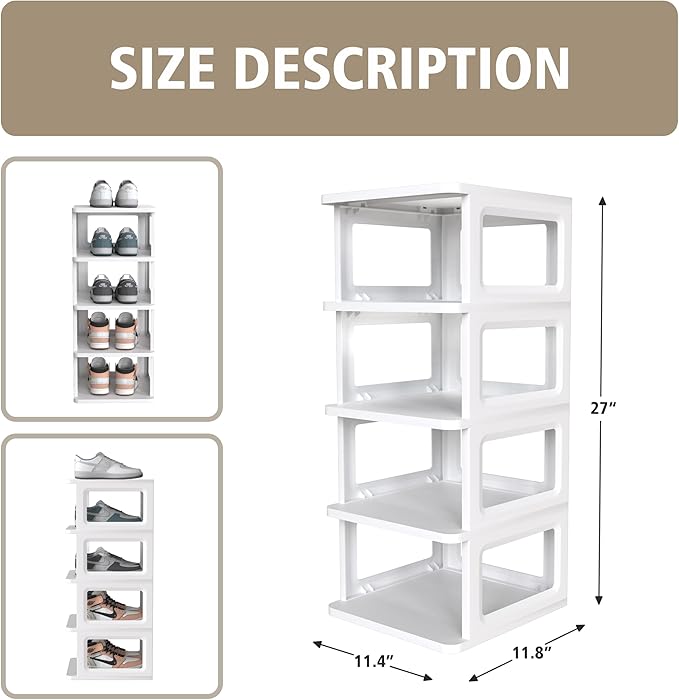 SEE SPRING 5-Tier Stackable Shoe Rack Organizer – Plastic Shoe Storage Shelf for Entryway, Closet, Bedroom – Holds Size 13 Shoes, Space-Saving & Sturdy (White)