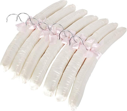 15" Luxurious Satin Padded Hangers with Anti-Rust Hook, for Dresses, Bridal, Lingerie, Woolen Items etc., Pack of 10, Cream