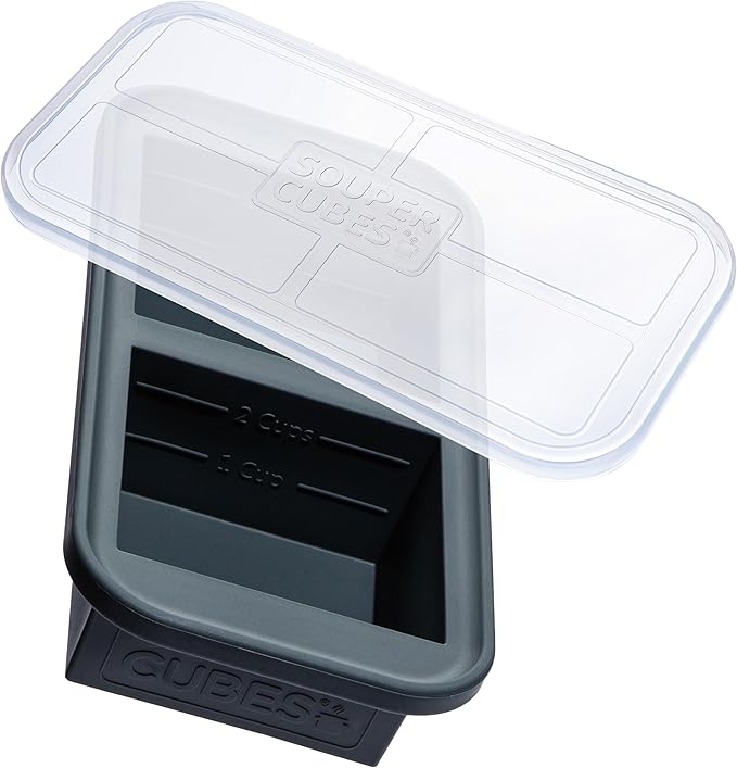 Souper Cubes 2 Cup Silicone Freezer Tray with Lid, Perfect for Storing Lasagna, Leftovers, Sauces, Portioned Meals and More, Silicone Freezer Mold for Meal Prepping - Charcoal - 1-Pack