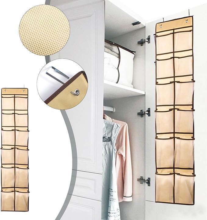 Over The Door Shoe Organizers, 2024 New 12 Large Pockets Hanging Shoe Organizer, Shoe Rack for Closet Entryway Bedroom Bathroom Pantry Shoe Holder, 2 Metal Hook