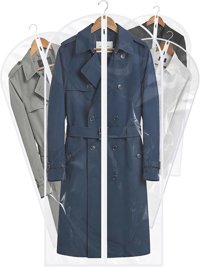 All Clear Garment Bags for Travel - 48” PEVA Waterproof Suit Cover with Zipper for Hanging Clothes, long dress - Durable Dresser for Closet Storage, Dustproof & Moisture Resistant - 48”/12 Pack