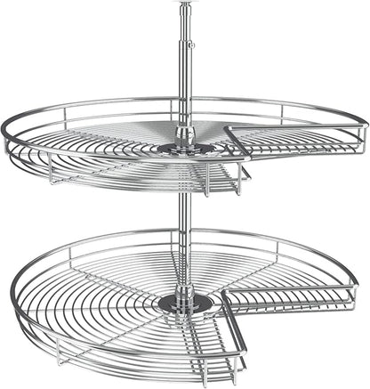 Rev-A-Shelf Dual Shelf Kidney-Shaped Lazy Susan Organizer for Corner Base Kitchen Cabinets, Rotating Turntable Storage Wire Trays, Chrome, 5472-28 CR