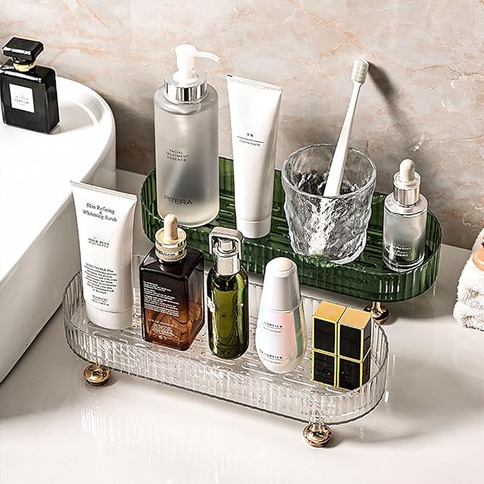 Small Bathroom Trays for Counter, Countertop Makeup Organizer Tray for Vanity, Make up Organizer Perfume Trays for Dresser, Clear Vanity Tray for Perfume, Lotions, Skincare and Cosmetics