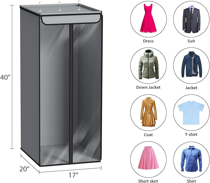 Univivi Garment Bags for Hanging Clothes, Large Clothes Storage Bags Closet Organizer with Clear Window, Premium Hanging Garment Storage Bag for Suits, Coats, Dresses, 40"(Grey)