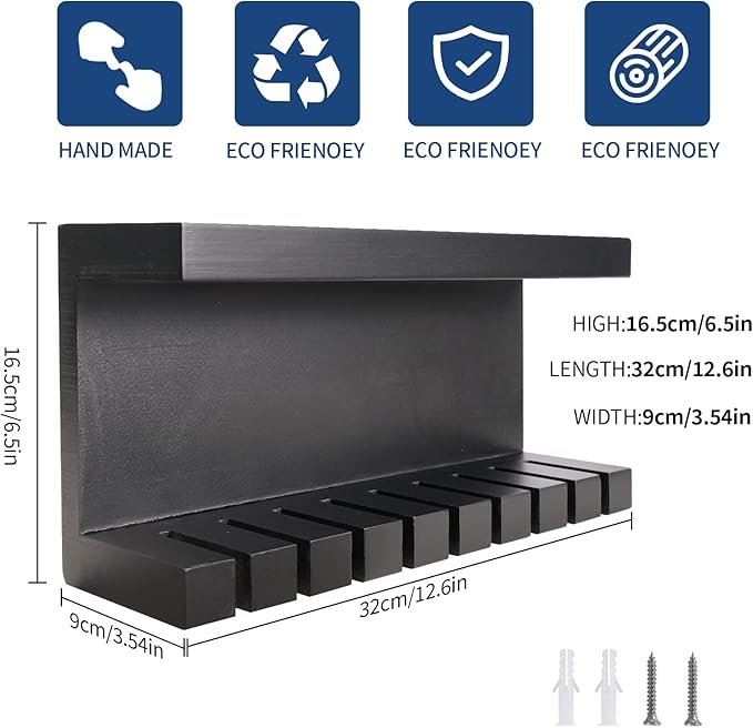 Yamahiko Belt Organizer - Wall Mounted Hanger with Double Shelving, Universal Rack for Men & Women, Black