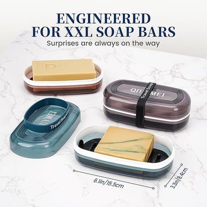 Shampoo Bar Holder and Soap Case | Leakproof Travel Container with Lid & Drain Tray | Includes Silicone Strap and Mesh Soap Bag | for Bathroom, Shower, Camping, Gym Travel (Blue, Large)