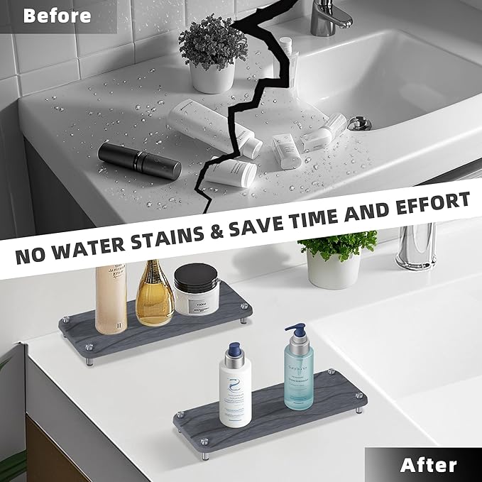2Pcs Stone Drying Mat, Water Absorbing Stone Tray with Stainless Steel Feet, Fast Drying Diatomite Stones Sink Tray, Soap Dish Rack, Vanity Trays Dispenser Organizer for Bathroom(11"L x 4.3"W x 1.3"H)