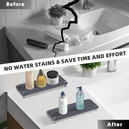 2Pcs Stone Drying Mat, Water Absorbing Stone Tray with Stainless Steel Feet, Fast Drying Diatomite Stones Sink Tray, Soap Dish Rack, Vanity Trays Dispenser Organizer for Bathroom(11"L x 4.3"W x 1.3"H)