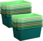 Dandat 16 Pcs Plastic Book Bins for Classroom Library Cubby Bins Scoop Front Stackable Toy Storage Tubs Containers for School Office Home Nursery Playroom Organization (Green Series)
