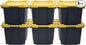 CX BLACK & YELLOW 12-Gallon Heavy Duty Storage Bins with Lids, Stackable Plastic Storage Bins with Weather-Resistant Design, Home Organization, 6 Pack (12.51H x 16.3W x 21.8D)