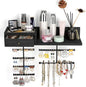 VINAEMO Jewelry Organizer Hanging Wall Mounted Jewelry Holder with Rustic Wood Drawer & Large Capacity Storage Shelf Rack Display for Earrings Rings Necklaces Bracelet(Black)