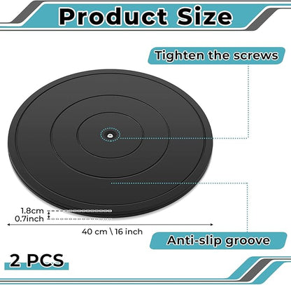 Beeveer 2 Pack 16 Inch Lazy Susan Turntable, 360 Degree Heavy Duty Rotating Swivel Stand with Steel Ball Bearings, Flat Base for Model Base, Rotating Plants, Crafts Stand, TV, Monitors