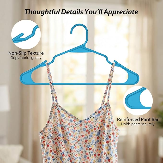 Plastic Hangers for Clothes - Durable & Versatile Color, Coat, Shirt & Pants Hangers - Space Saving Closet Storage Organizer Essentials with Non-Slip for Home, Dorm, Apartment (Blue, 30 Pack)