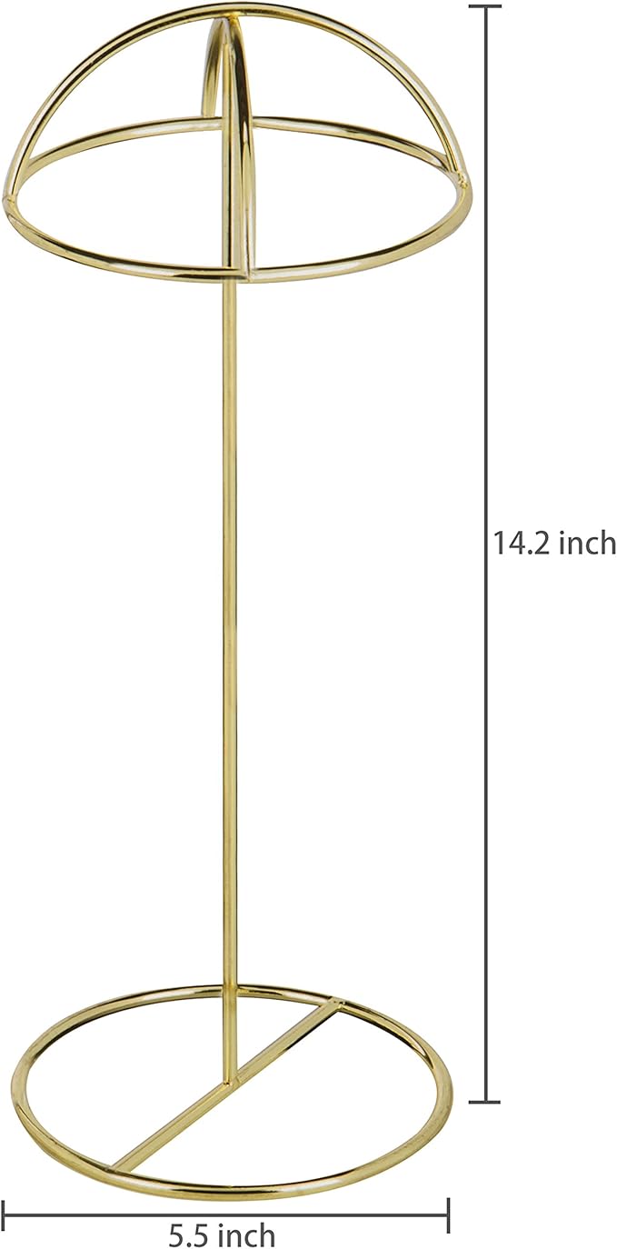 MyGift 2 Pcs Cowboy Hat Stand for Display with Dome Holder, Tabletop Wig Rack Baseball Cap Storage Stands Home Retail Décor, 14 Inch Tall, Brass Tone Metal Wire