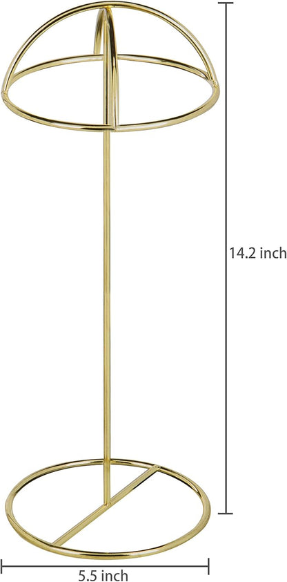 MyGift 2 Pcs Cowboy Hat Stand for Display with Dome Holder, Tabletop Wig Rack Baseball Cap Storage Stands Home Retail Décor, 14 Inch Tall, Brass Tone Metal Wire