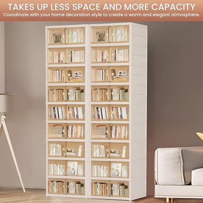Portable Extra Large Folding Shoe Rack Set of 2, Shoe Organizer Storage Box for Closet With Magnetic Clear Door, Shoe Storage Cabinet for Living Room, Entryway(9 layers—18 Pairs, Style-A)