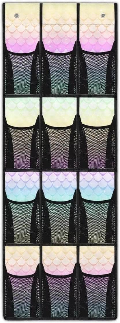 Mermaid 12 Pocket Over the Door Shoe Organizer,Reusable Breathable Large Mesh Bag Men's & Women's Sneaker Organizer,Shoe Organizer for Kids,Hanging Shoe Storage Hanging Bag