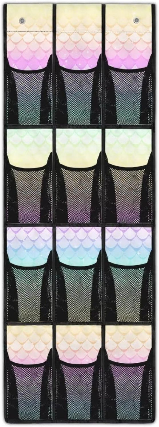 Mermaid 12 Pocket Over the Door Shoe Organizer,Reusable Breathable Large Mesh Bag Men's & Women's Sneaker Organizer,Shoe Organizer for Kids,Hanging Shoe Storage Hanging Bag