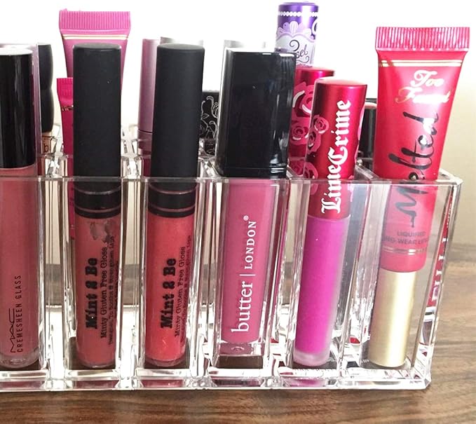 Acrylic Lip Gloss Holder Organizer, Lipstick Holder, 24 Slots Makeup Lip Gloss Lipstick Brushes Storage Display Case