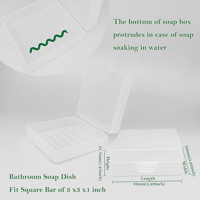 Soap Holder 2 Pack, Shower Bar Case Box Fit Dr Squatch, Waterproof Travel Container with Lid, Square Bathroom Soap Dish for Camping Gym Outdoor Traveling (Translucent)