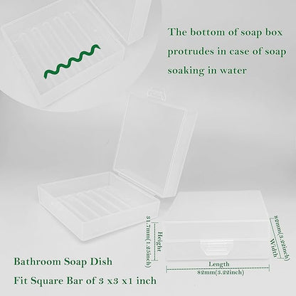 Soap Holder 2 Pack, Shower Bar Case Box Fit Dr Squatch, Waterproof Travel Container with Lid, Square Bathroom Soap Dish for Camping Gym Outdoor Traveling (Translucent)