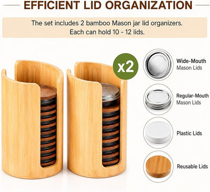Mason Jar Lid Organizer (2pcs), Mason Jar Lid Storage Made, Suitable for Mason/Canning/Bamboo Lids, Fit Perfectly, Stackable Steady (Wide Mouth)