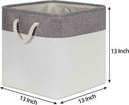 Bidtakay Fabric White Baskets for Shelves Set of 3 Cube Storage Large Organizer Bins 13x13 Closet Storage Bins for Home Office Nursery Collapsible Storage Bins for Organization
