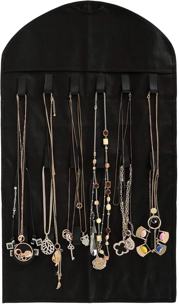 Foraineam 3 Pack Hanging Jewelry Organizer 32 Pockets 18 Hook and Loops Necklace Holder Earrings Bracelet Ring Display Storage Bag