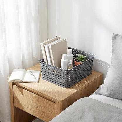 Kekow 4-Pack Gray Plastic Storage Basket, Pantry Woven Plastic Storage Basket