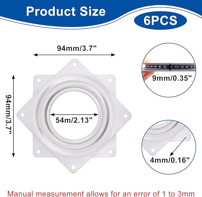 3PCS 4 Inch Lazy Susan for Table Top, Steel Ball Bearing Square Rotating Tray Hardware, Metal Lazy Susan Turntable Swivel Plate for Bar Stool Chair, Serving Trays, Storage Racks