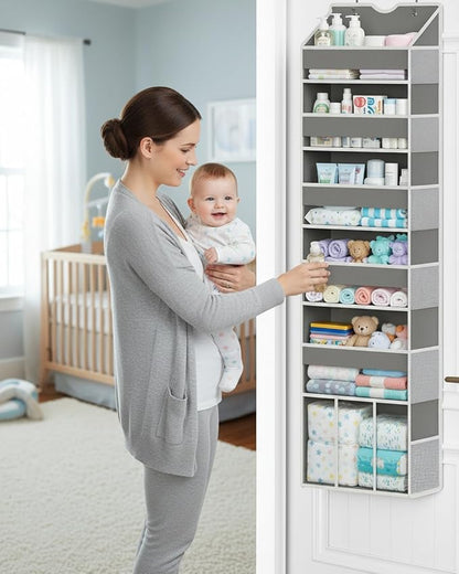Over The Door Organizer, Hanging 6-Shelf Storage Organizer with 50lb Heavy Duty Perfect for Bathroom Closet Nursery Bedroom (Grey,1 Pack)