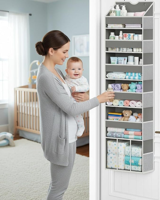 Over The Door Organizer, Hanging 6-Shelf Storage Organizer with 50lb Heavy Duty Perfect for Bathroom Closet Nursery Bedroom (Grey,1 Pack)