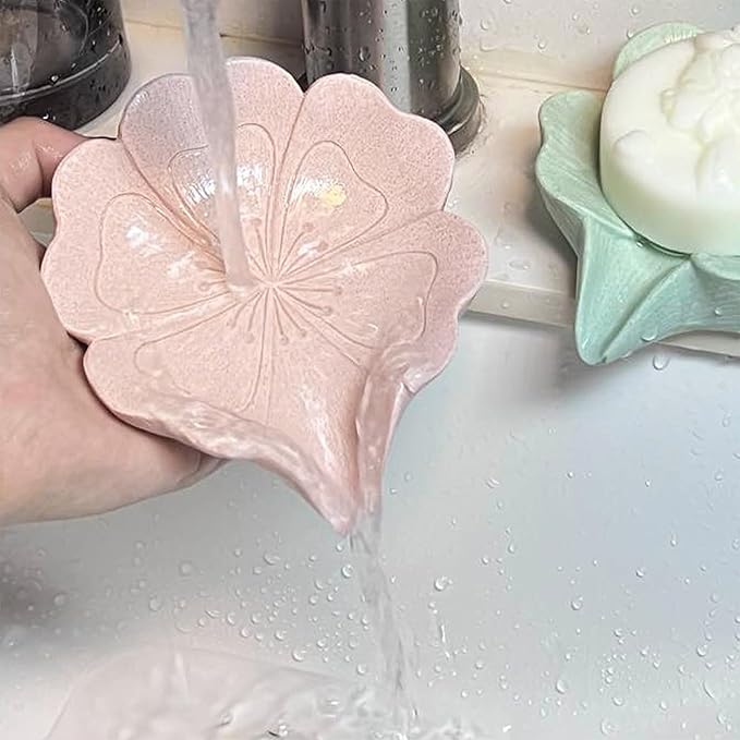Soap Dish Soap Holder Self-Draining Soap Dish, Resin Bar Soap Holder, Oriental Cherry Flower Shape Soap Tray Soap Saver for Bathroom,Kitchen,Sink,Bathtub,Easy Cleaning and Keep Dry