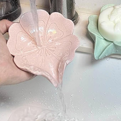 Soap Dish Soap Holder Self-Draining Soap Dish, Resin Bar Soap Holder, Oriental Cherry Flower Shape Soap Tray Soap Saver for Bathroom,Kitchen,Sink,Bathtub,Easy Cleaning and Keep Dry